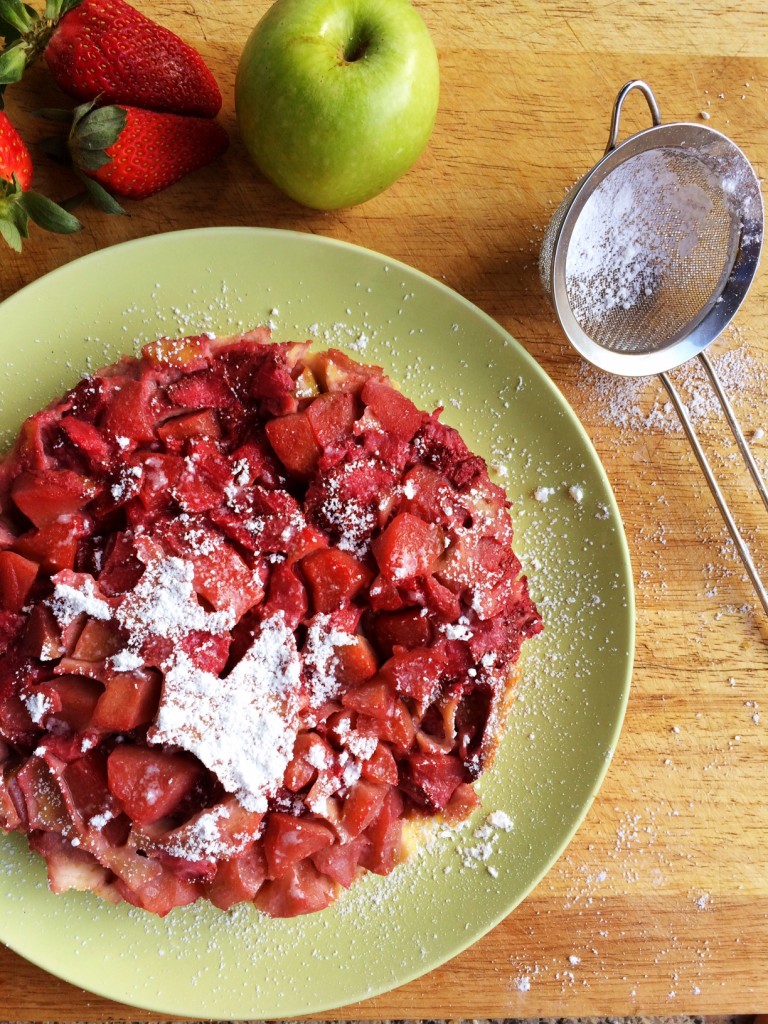 Upside down Apple and Strawberry Baked Custard Cake