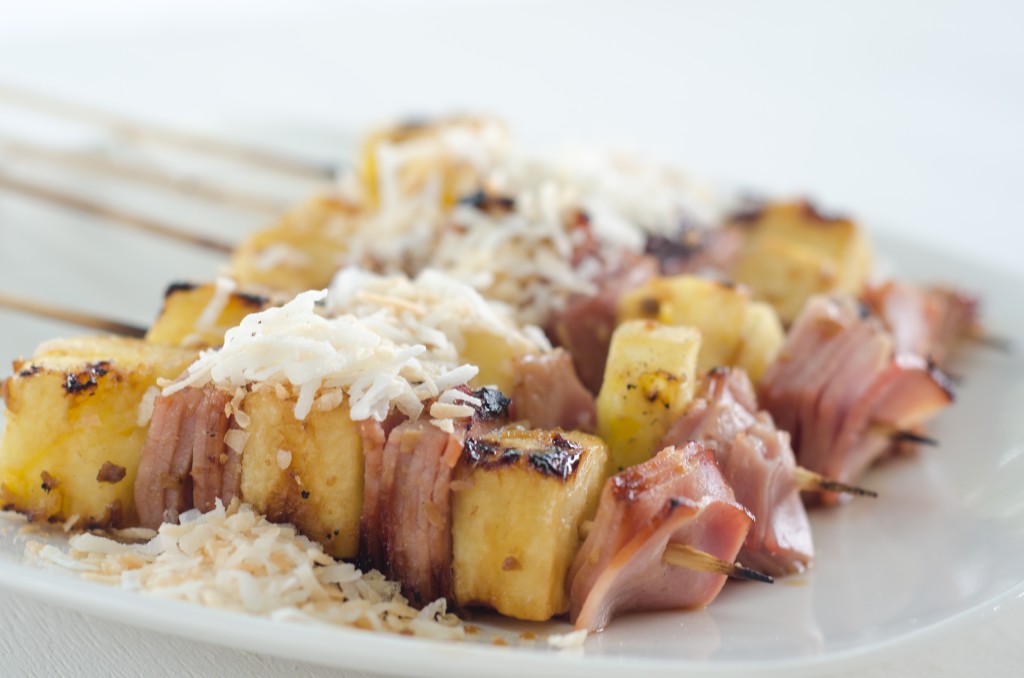 Grilled Ham and Pineapple Kebabs with a Ginger Sauce