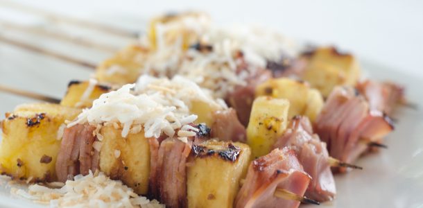 Grilled Ham and Pineapple Kebabs with a Ginger Sauce