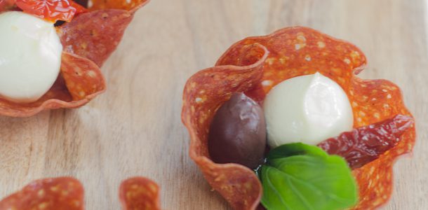 Baked Salami Cups with Antipasti