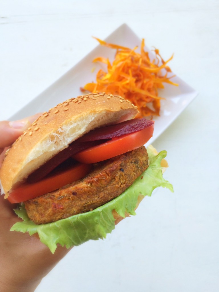 Aussie Vegetable Burger with Sweet Potato Fries