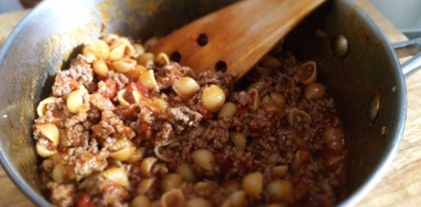One Pot Beef Bolognese with Shell Pasta