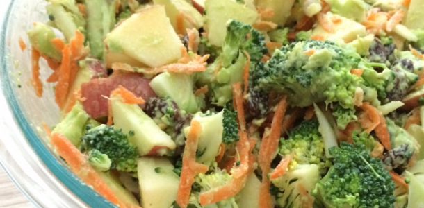 Fresh & Tasty Broccoli And Apple Salad with Avocado Dressing - side dish or work lunch