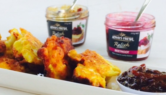 Cauliflower & Cheese Fritters with Caramalised Onion and Beetroot Relish plus WIN!