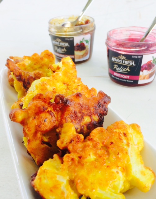 Cauliflower & Cheese Fritters with Caramalised Onion and Beetroot Relish plus WIN!