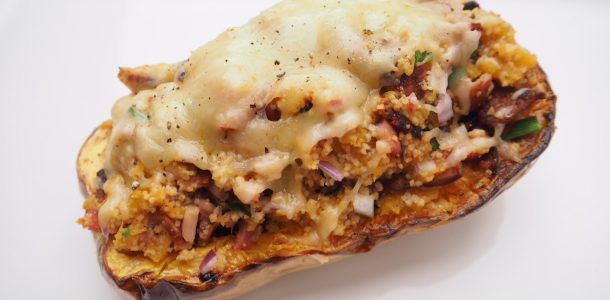 Bacon and Couscous Stuffed Butternut Pumpkin