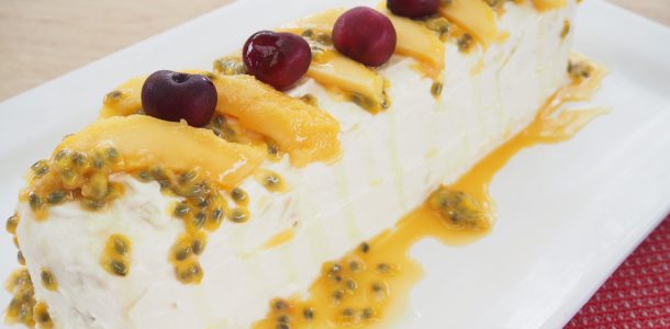 Passionfruit and Mango Butternut Biscuit Ripple Cake