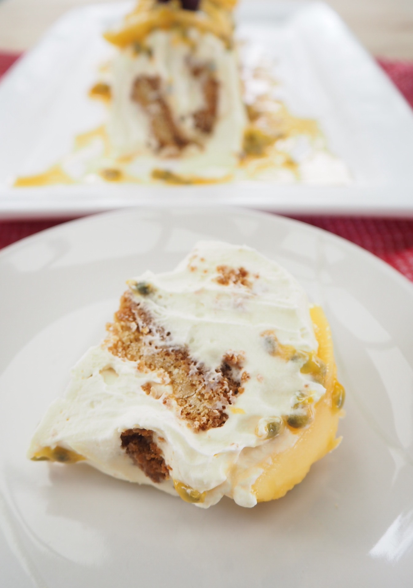 Passionfruit and Mango Butternut Biscuit Ripple Cake