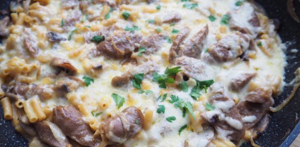 Sausage Stroganoff with Macaroni and Cheese