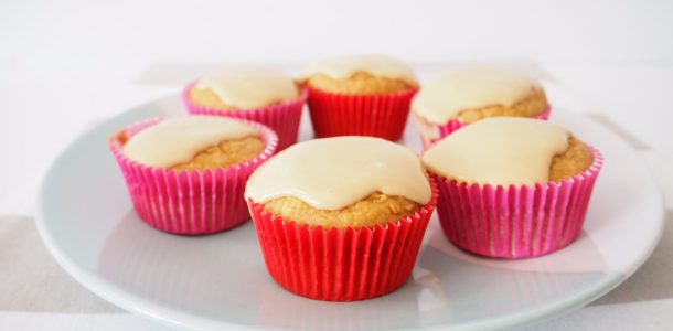 Sweet Potato and Oat Muffins with Caramel Cream Cheese Icing