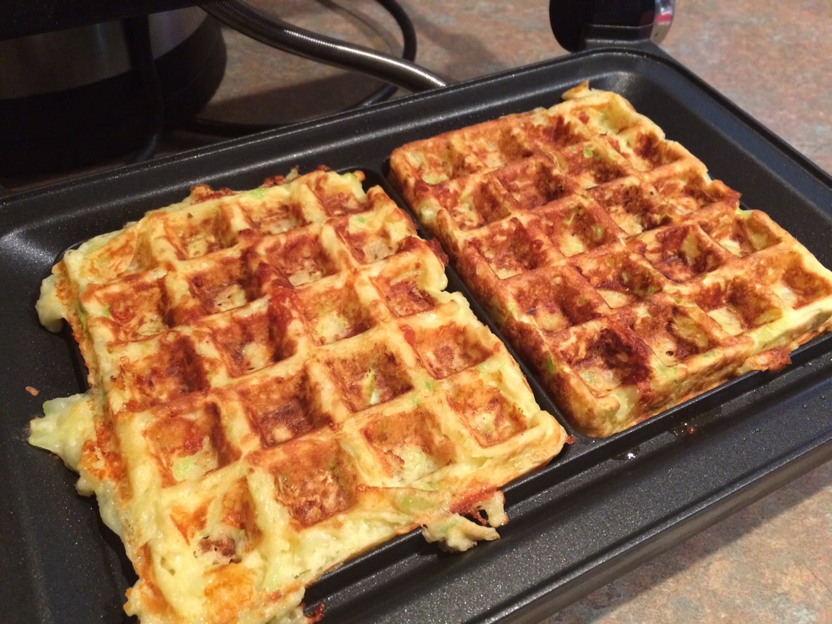 Zucchini and Cheese Waffles in the Kambrook Belgium Dual Waffle Press