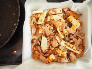 Bacon, Sweet Potato and Halloumi Frittata