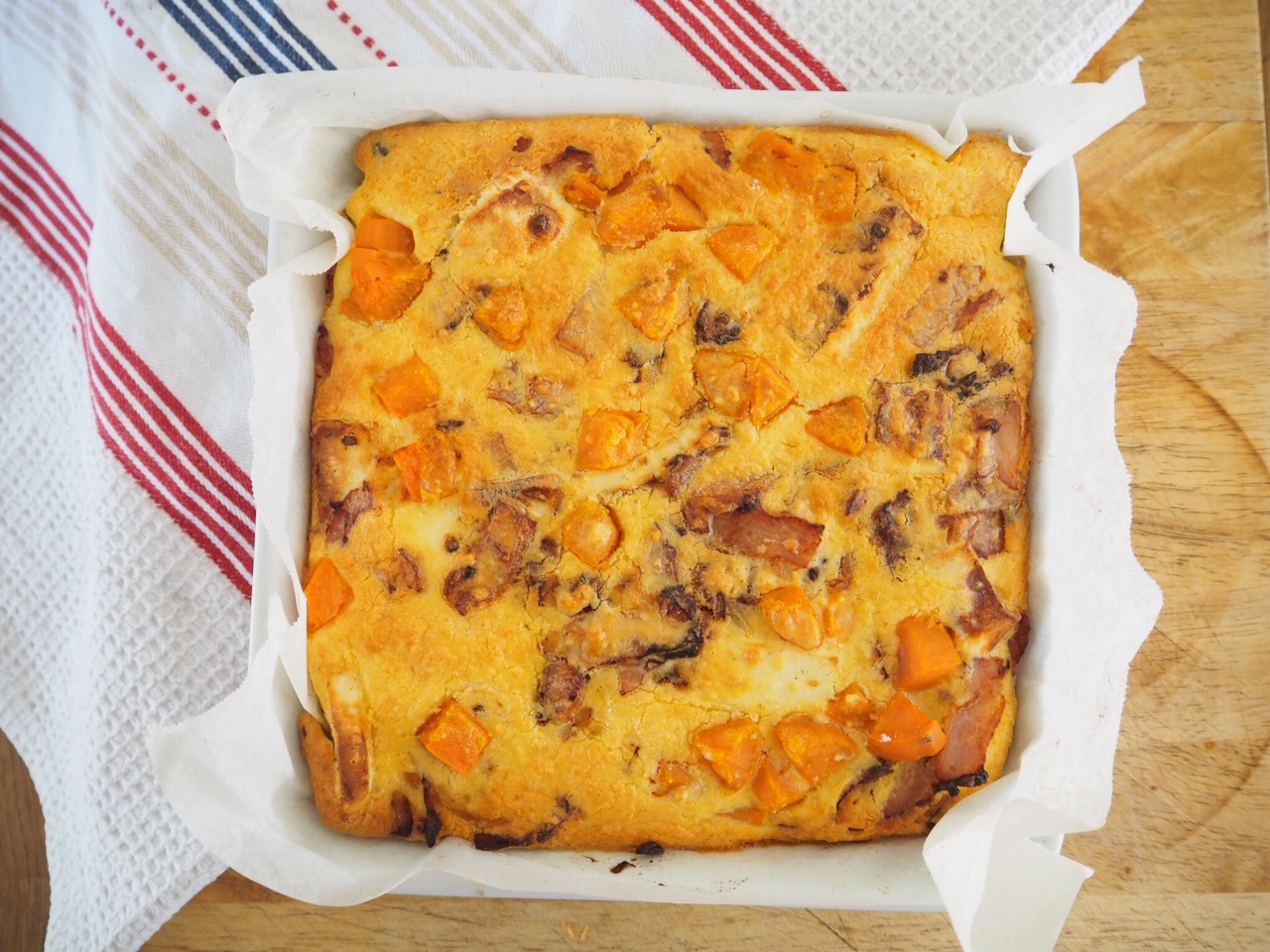 Bacon, Sweet Potato and Halloumi Frittata