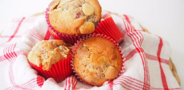 Banana, Strawberry and White Chocolate Muffins