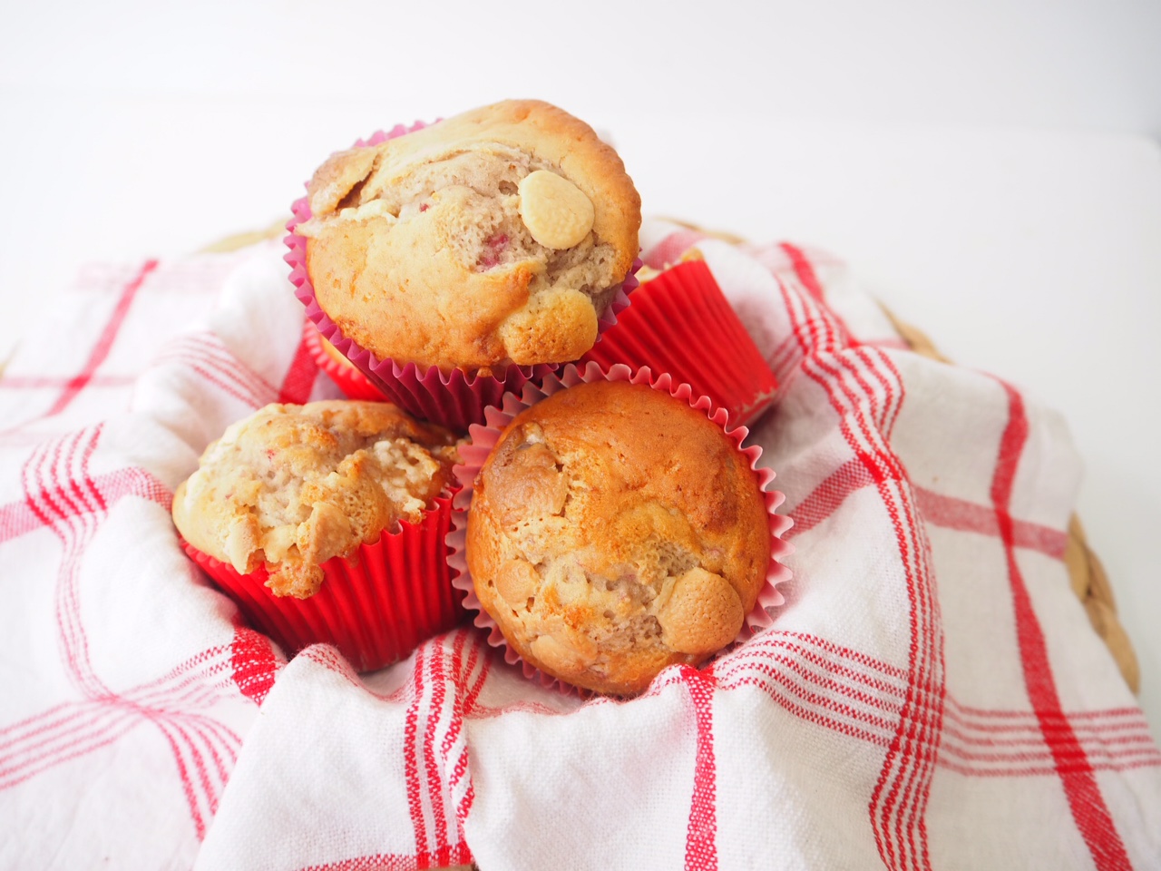 Banana, Strawberry and White Chocolate Muffins