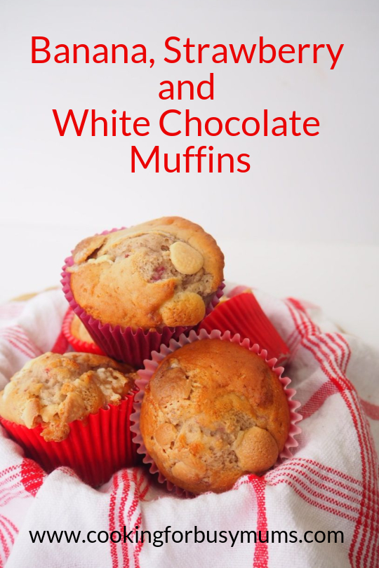 Banana, Strawberry and White Chocolate Muffins