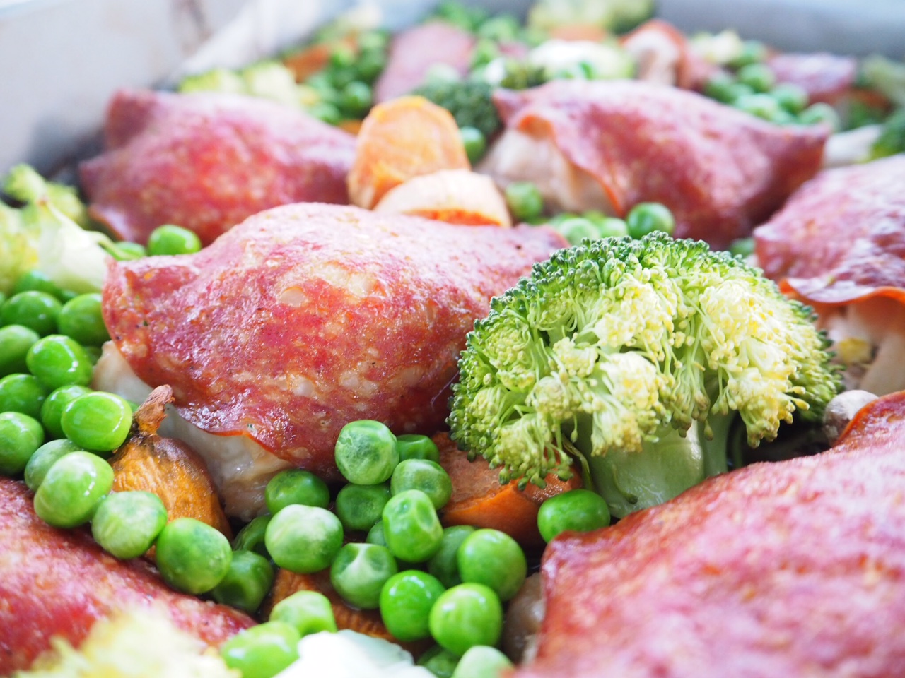 Chicken, Salami and Vegetable Tray Bake