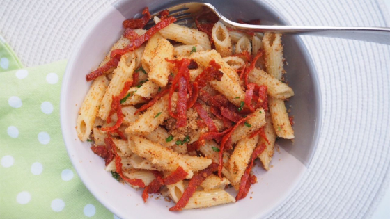 Crunchy Salami, Penne Pasta and Poor Man's Parmesan