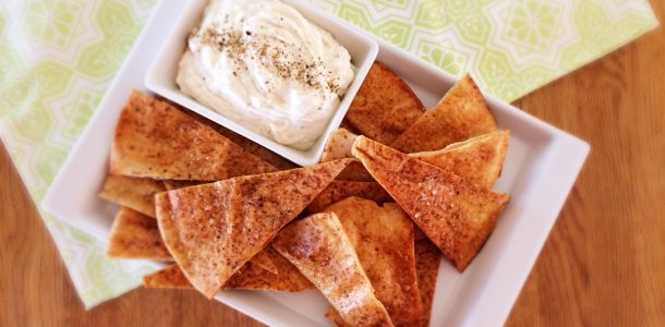 Lebanese Bread Garlic Chips with Whipped Feta Dip