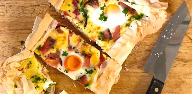 Triple Smoked Ham & Egg Filo Tart