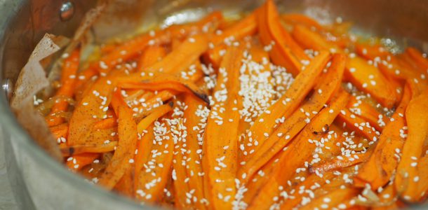 Five Ingredient Honey Glazed Carrots and Sweet Potato