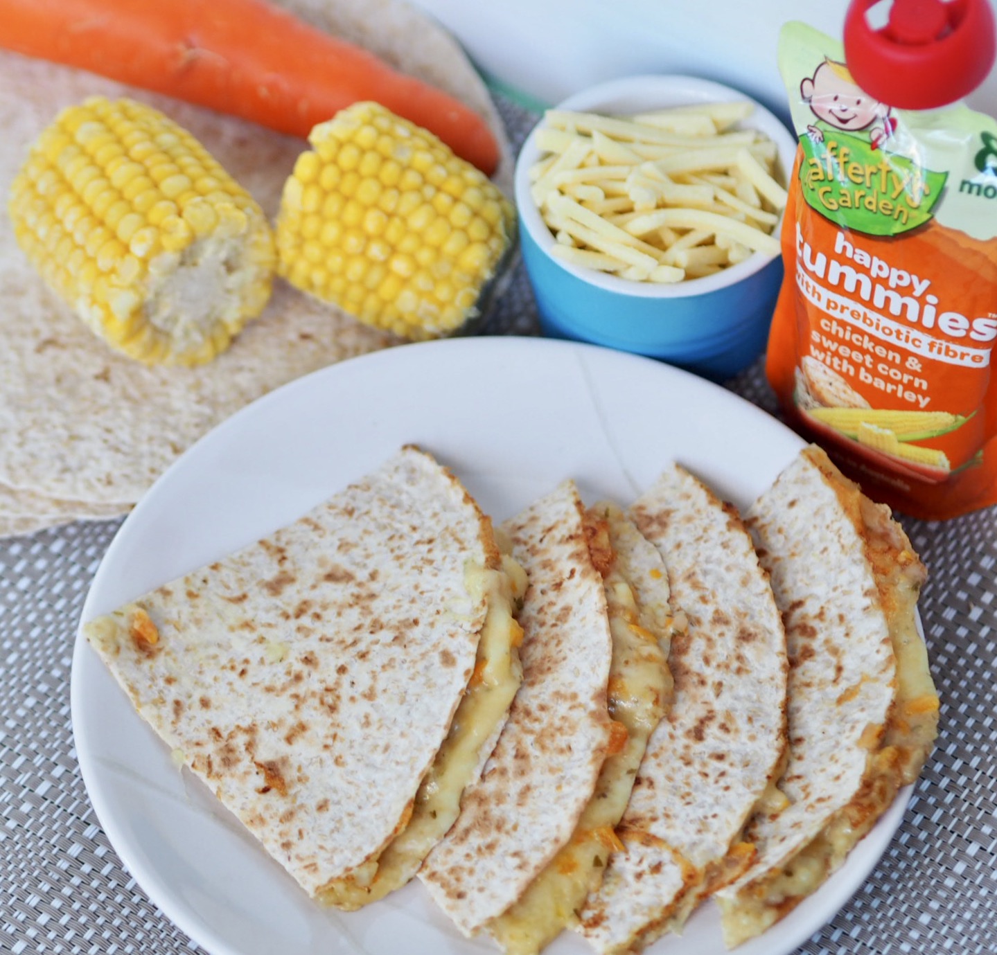 Cheesy Wholemeal Chicken, Sweet Corn & Barley Quesadillas