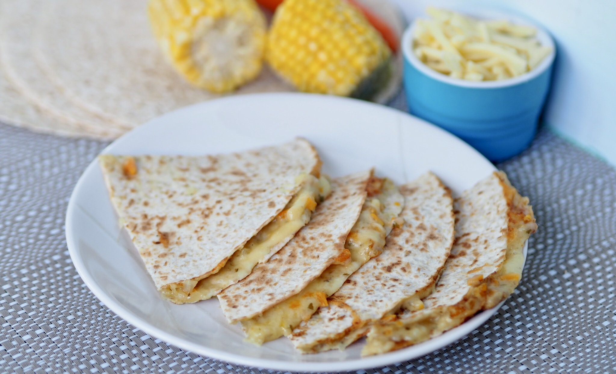 Cheesy Wholemeal Chicken, Sweet Corn & Barley Quesadillas