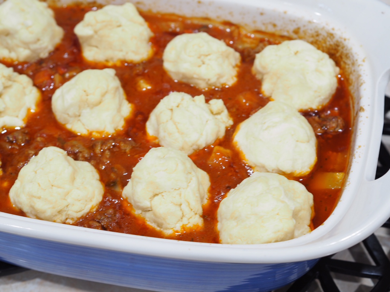 Beef Bolognese Casserole with Parmesan Dumplings