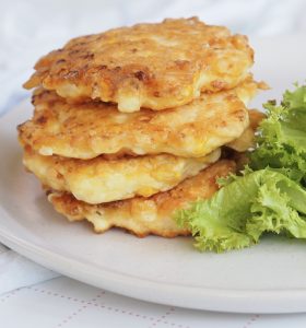 Chicken, Cauliflower, Corn and Feta Fritters