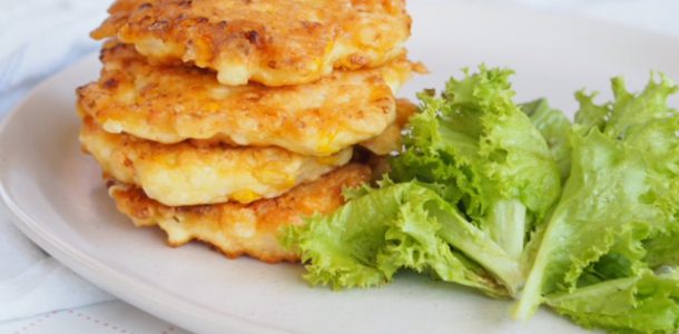 Chicken, Cauliflower, Corn and Feta Fritters