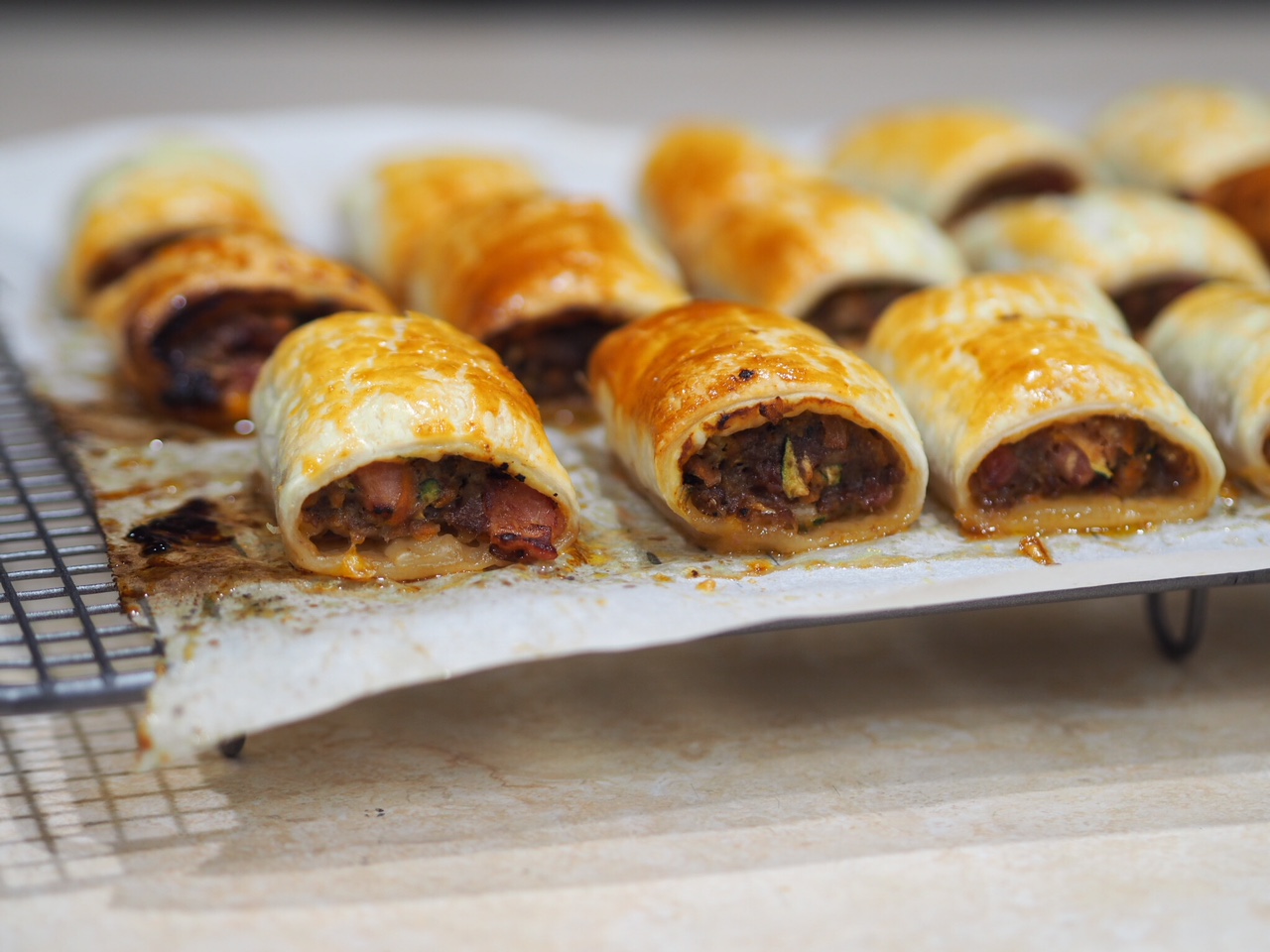 Beef, Bacon and Vegetable Sausage Rolls