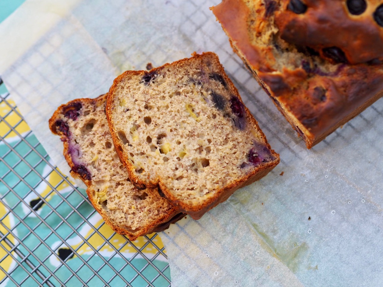 Low Sugar Banana and Blueberry Bread