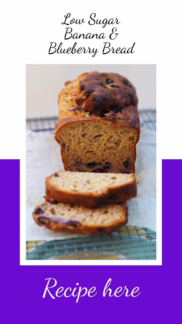 Low Sugar Banana and Blueberry Bread