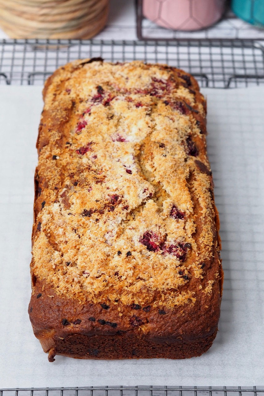 Raspberry and Coconut Banana Bread