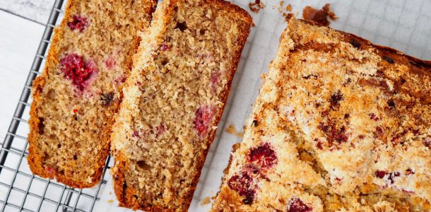 Raspberry and Coconut Banana Bread