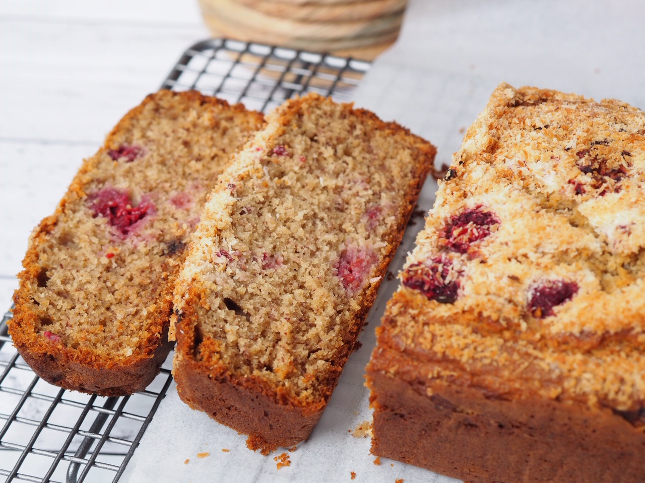 Raspberry and Coconut Banana Bread