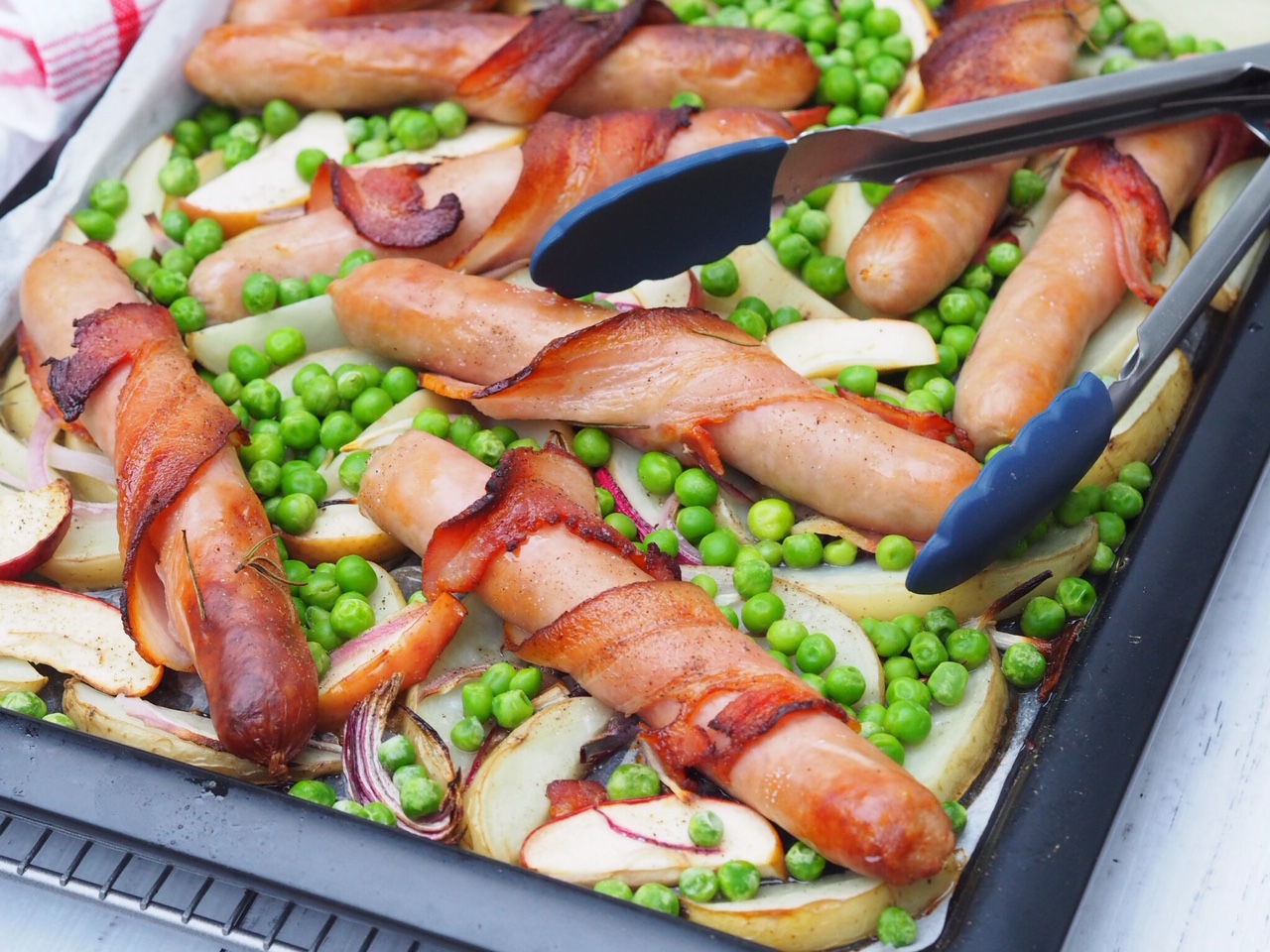 Tray Bake: Bacon Wrapped Sausages