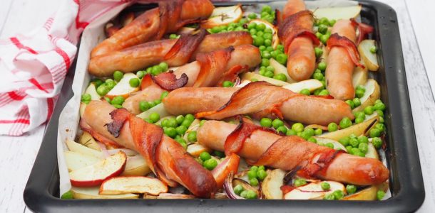 Tray Bake: Bacon Wrapped Sausages