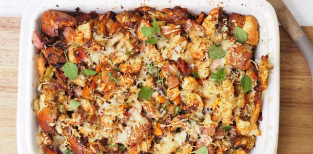 Bacon and Onion Tray Bake Stuffing