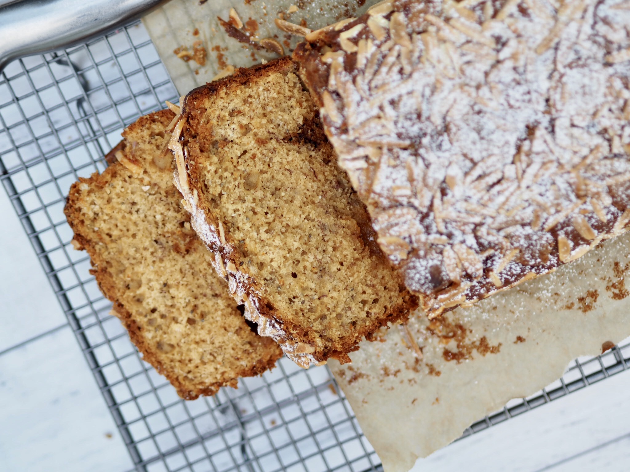 White Chocolate Banana Bread with Chia Seeds and Almonds