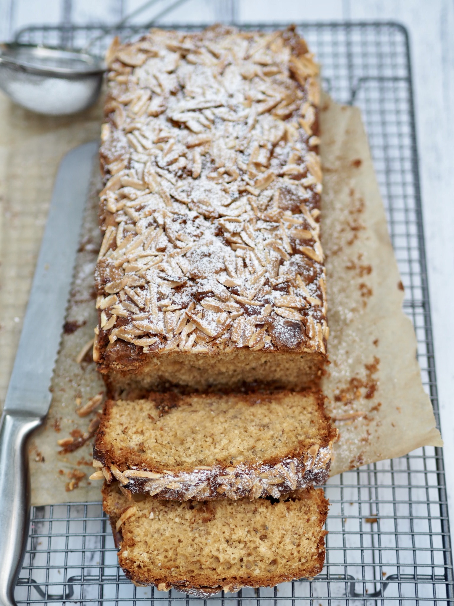 White Chocolate Banana Bread with Chia Seeds and Almonds