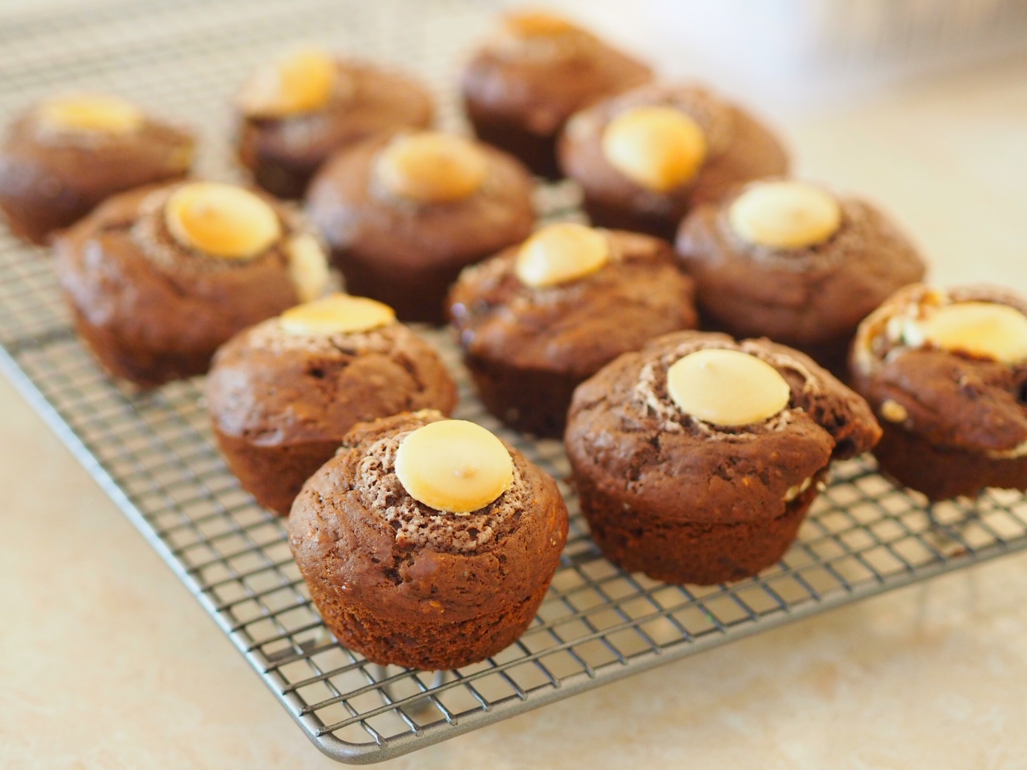 Chocolate Banana Muffins with White Chocolate Chips