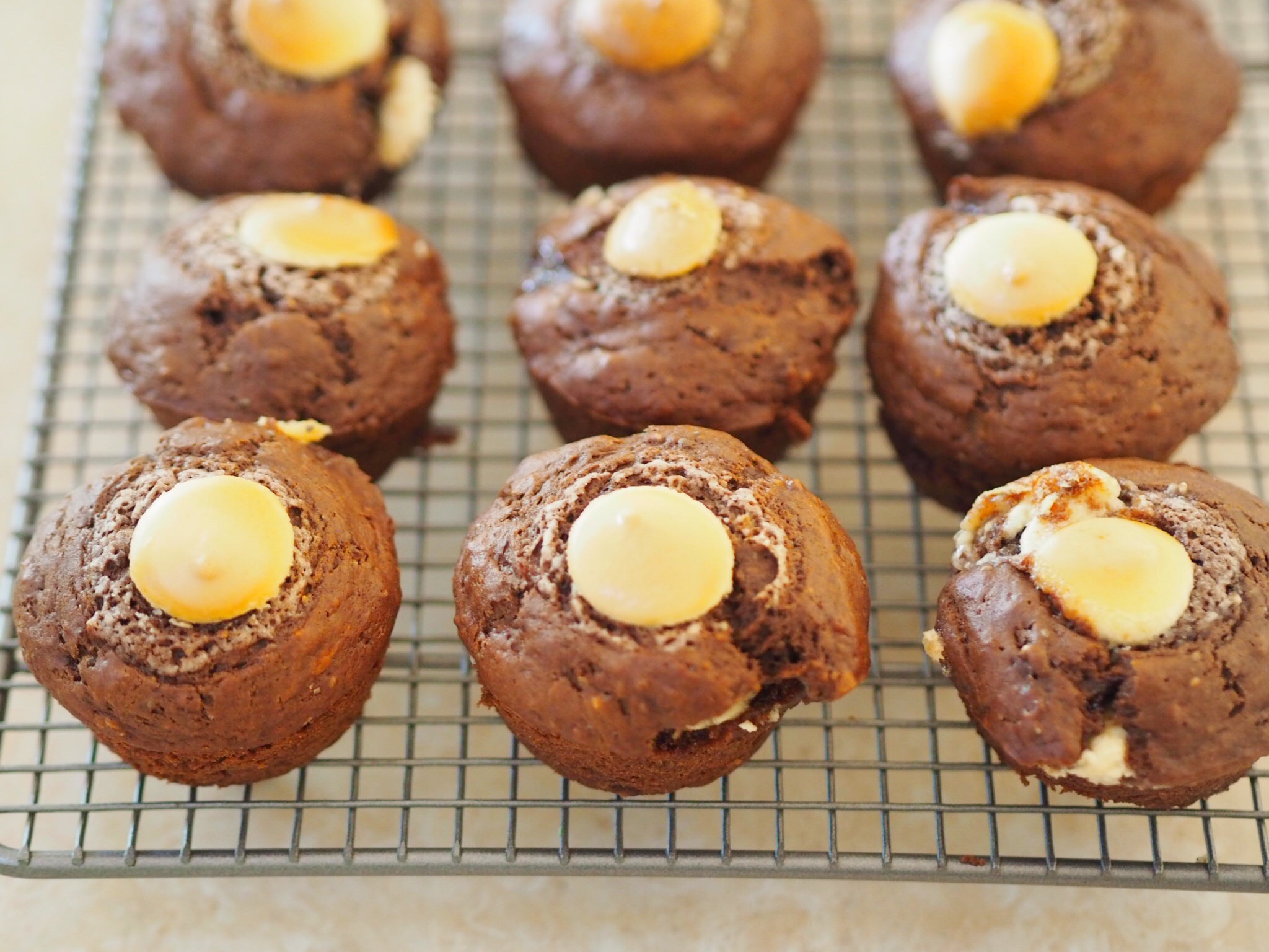 Chocolate Banana Muffins with White Chocolate Chips