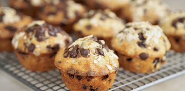 One Bowl Banana, Oat, Date and Choc Chips Muffins