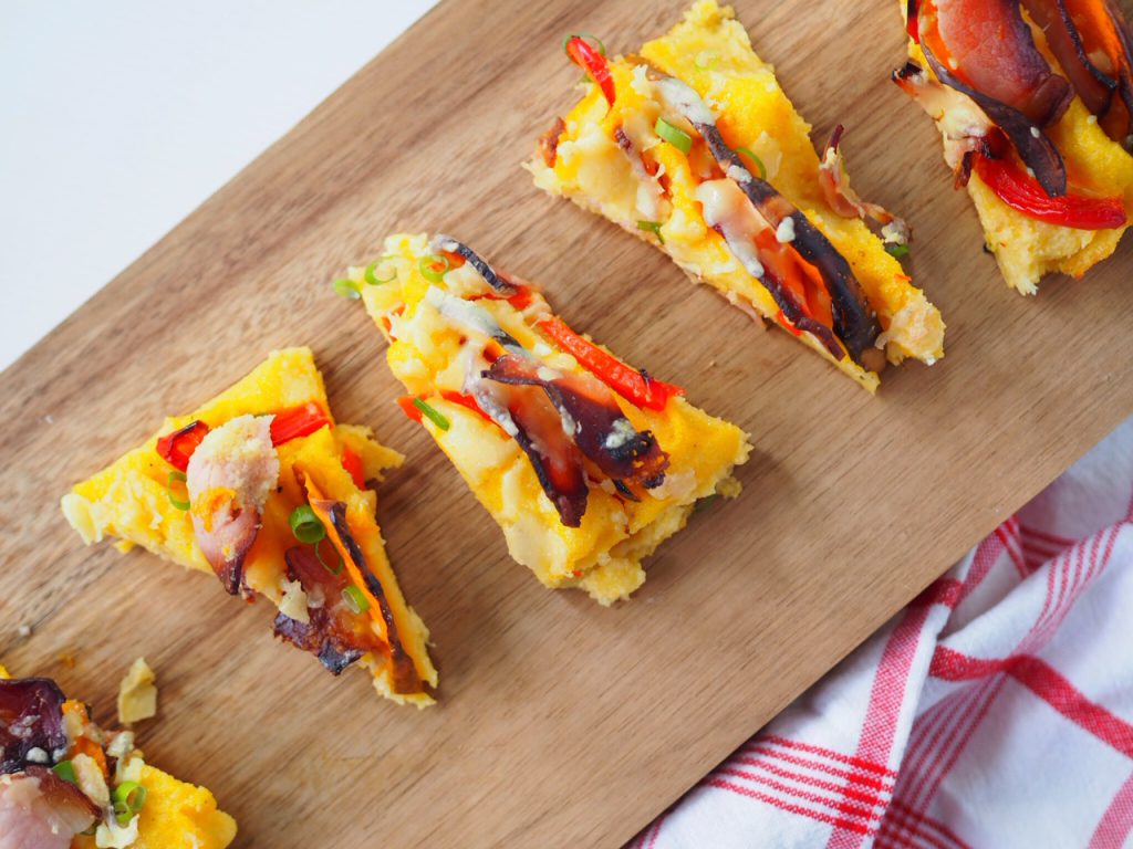 Baked Polenta Slice with Crispy Bacon, Pumpkin and Capsicum This Is Cooking for Busy MumsThis