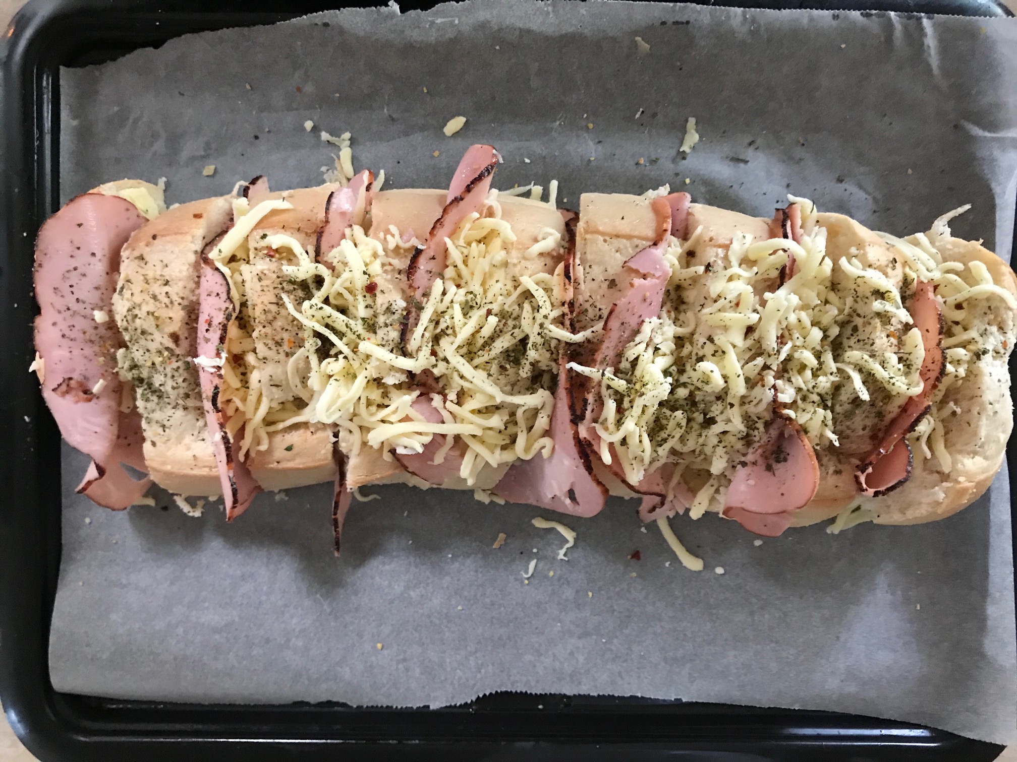 Ham and Cheese Stuffed Garlic Bread