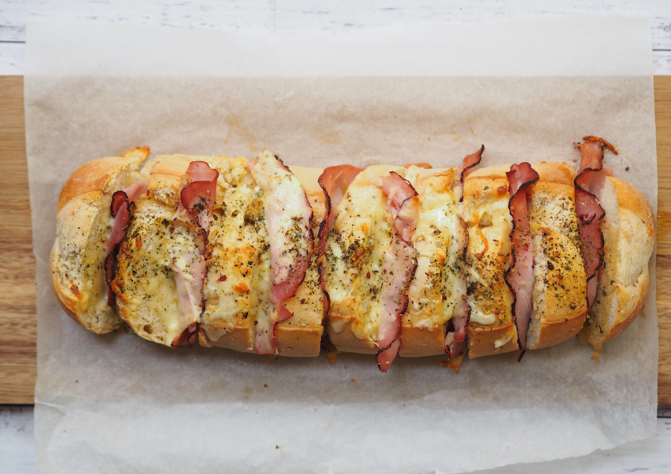 Ham and Cheese Stuffed Garlic Bread