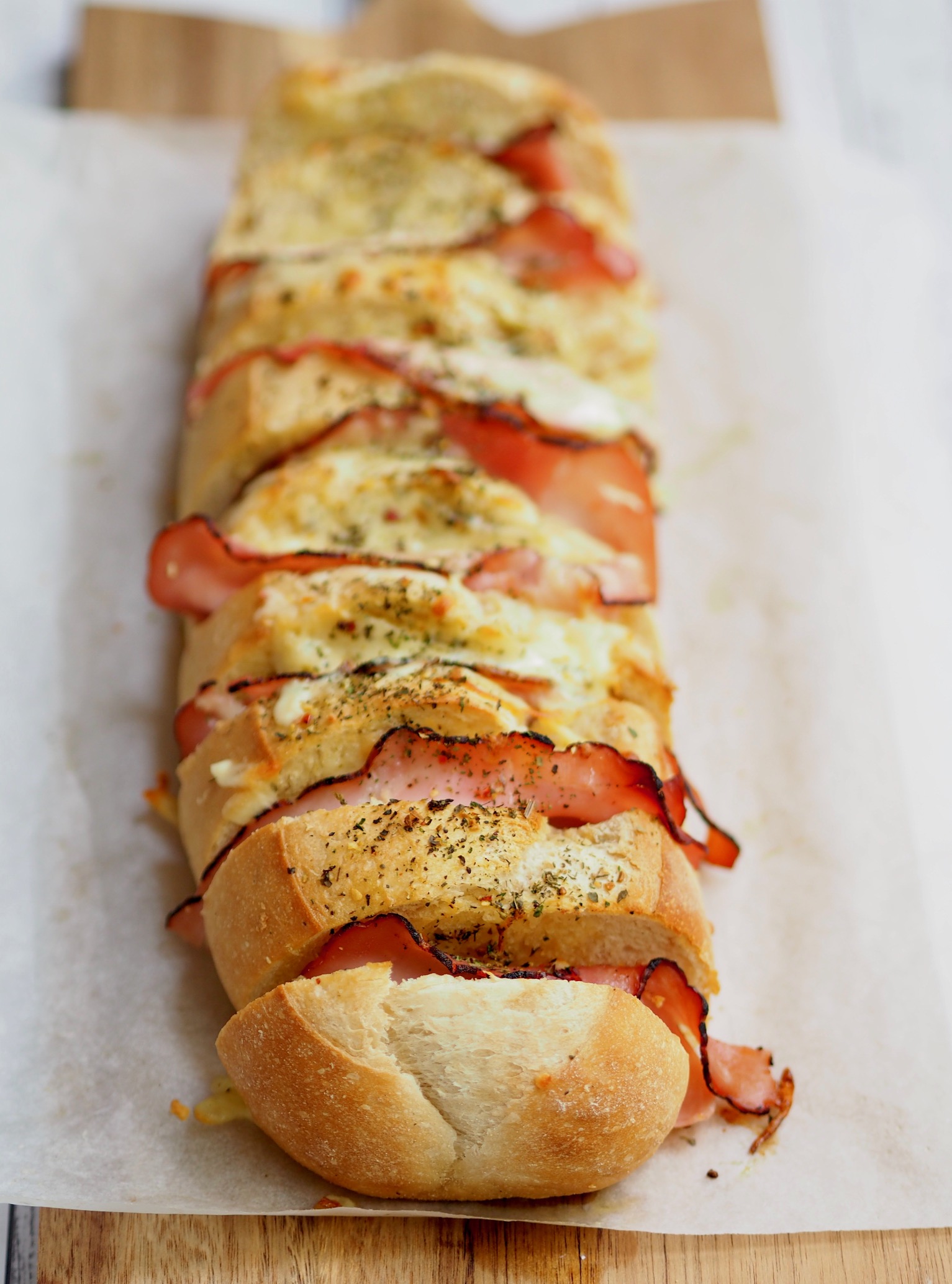 Ham and Cheese Stuffed Garlic Bread